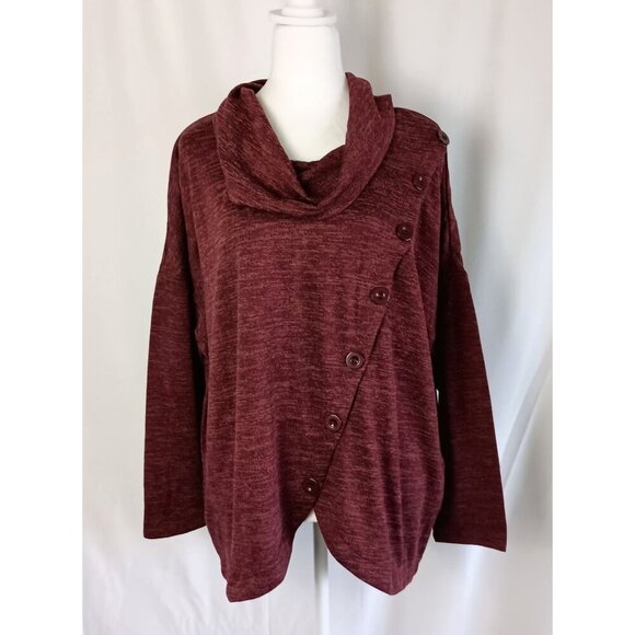 NWT Notations Cowl Neck Button Accent Long Sleeve Top Light Burgundy XL - Picture 2 of 8
